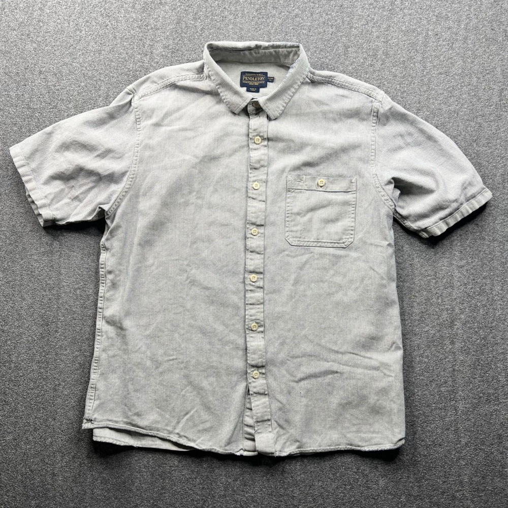 Pendleton Button Up Shirt Mens XL Grey Micro Pattern Short Sleeve Fitted